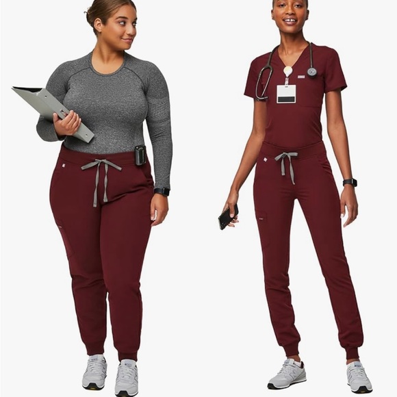 Fig Set Stylish burgundy scrub with top and jogger pants nurse scrubs fig